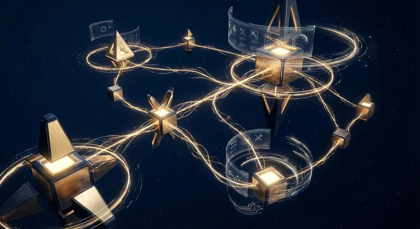 多個 AI 代理協作完成複雜任務的工作流程示意圖