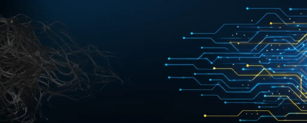 多種不同形狀的神經網路架構並排展示，從左方臃腫的傳統結構漸變為右方精簡高效的現代設計