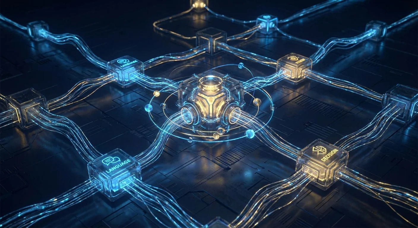 多種 AI 技術模組化組合的系統架構視覺化