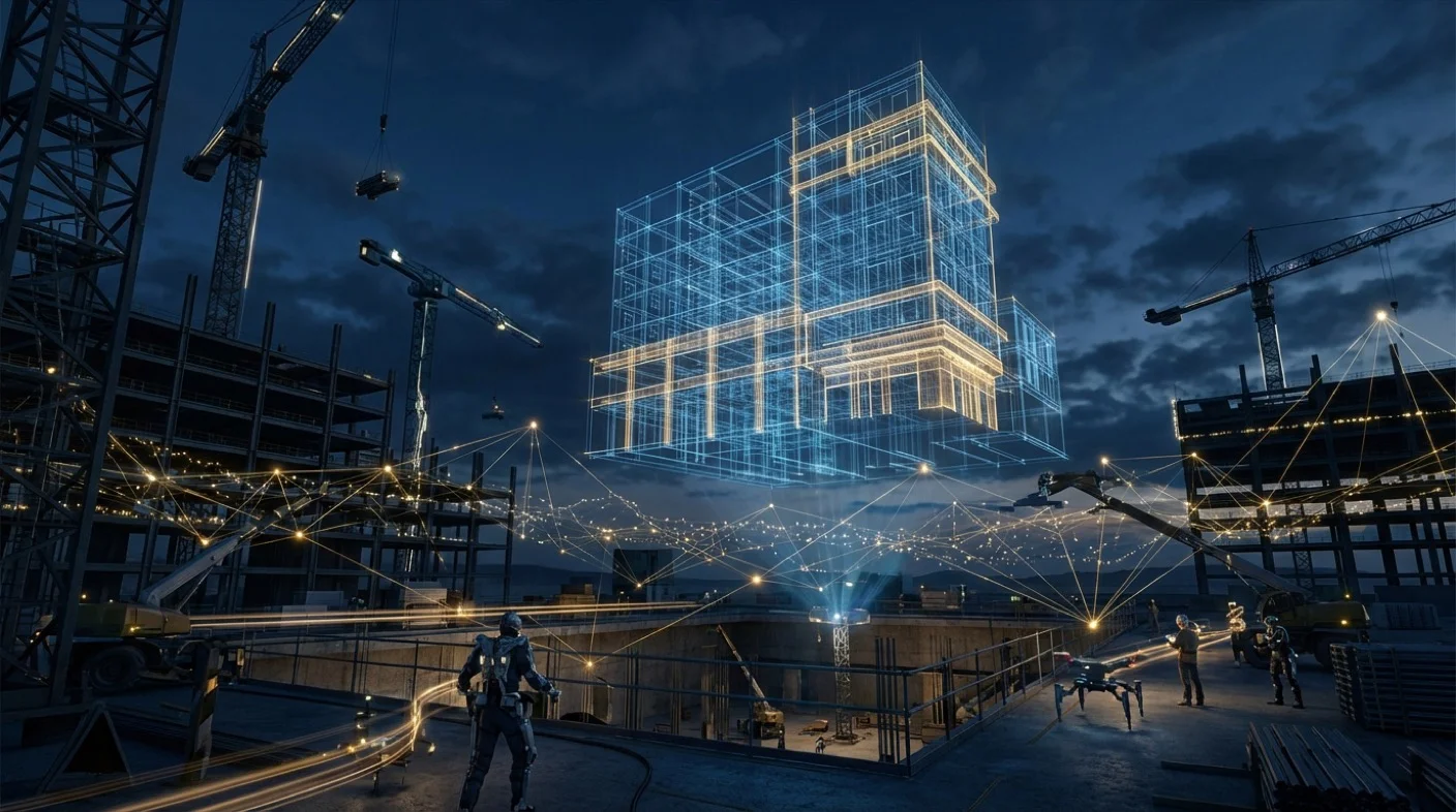 建築工程 AI 應用的抽象視覺化呈現