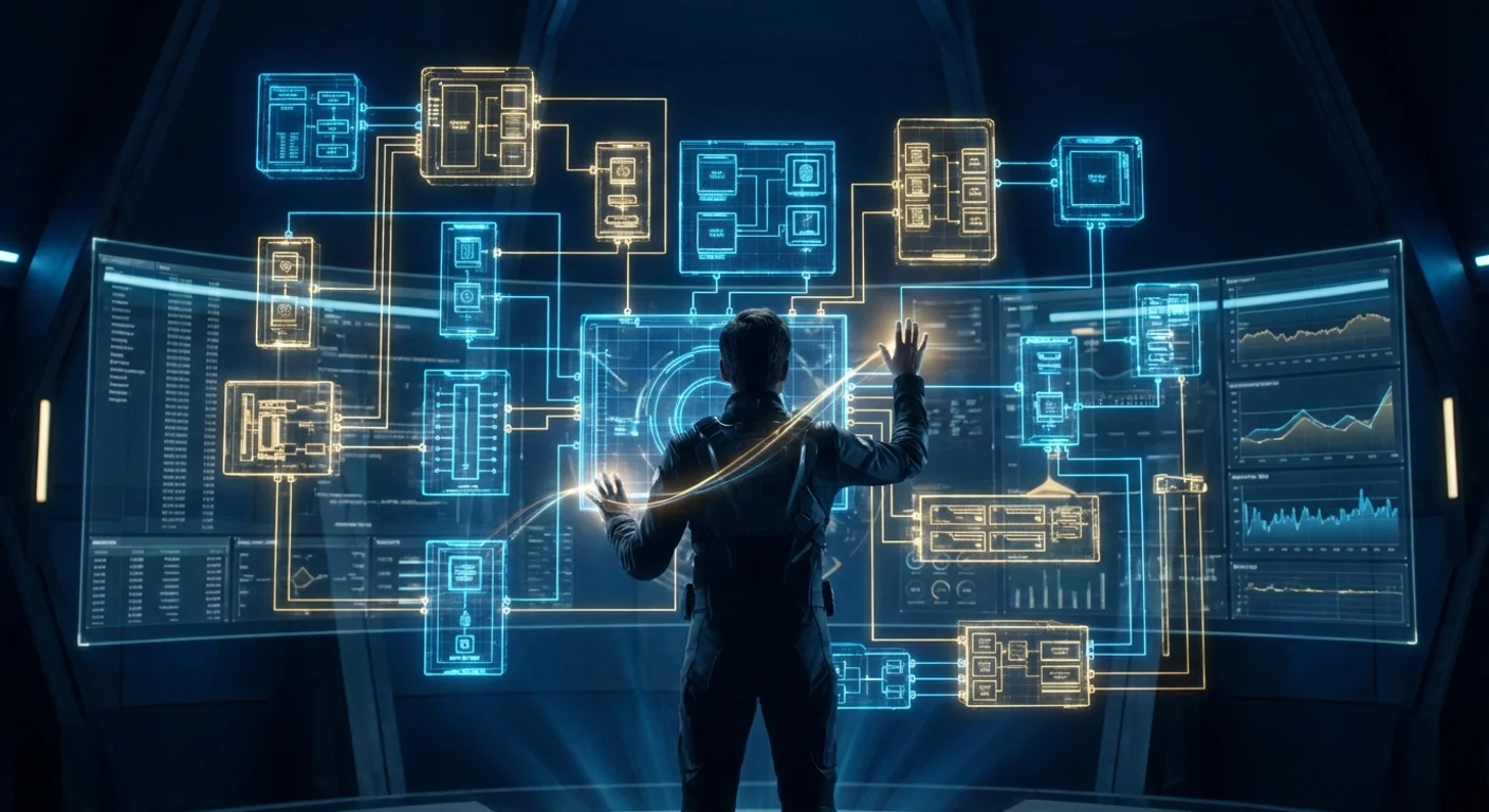 Illustration of the new CTO leadership paradigm in the AI era: from managing large teams to collaborating with AI agents