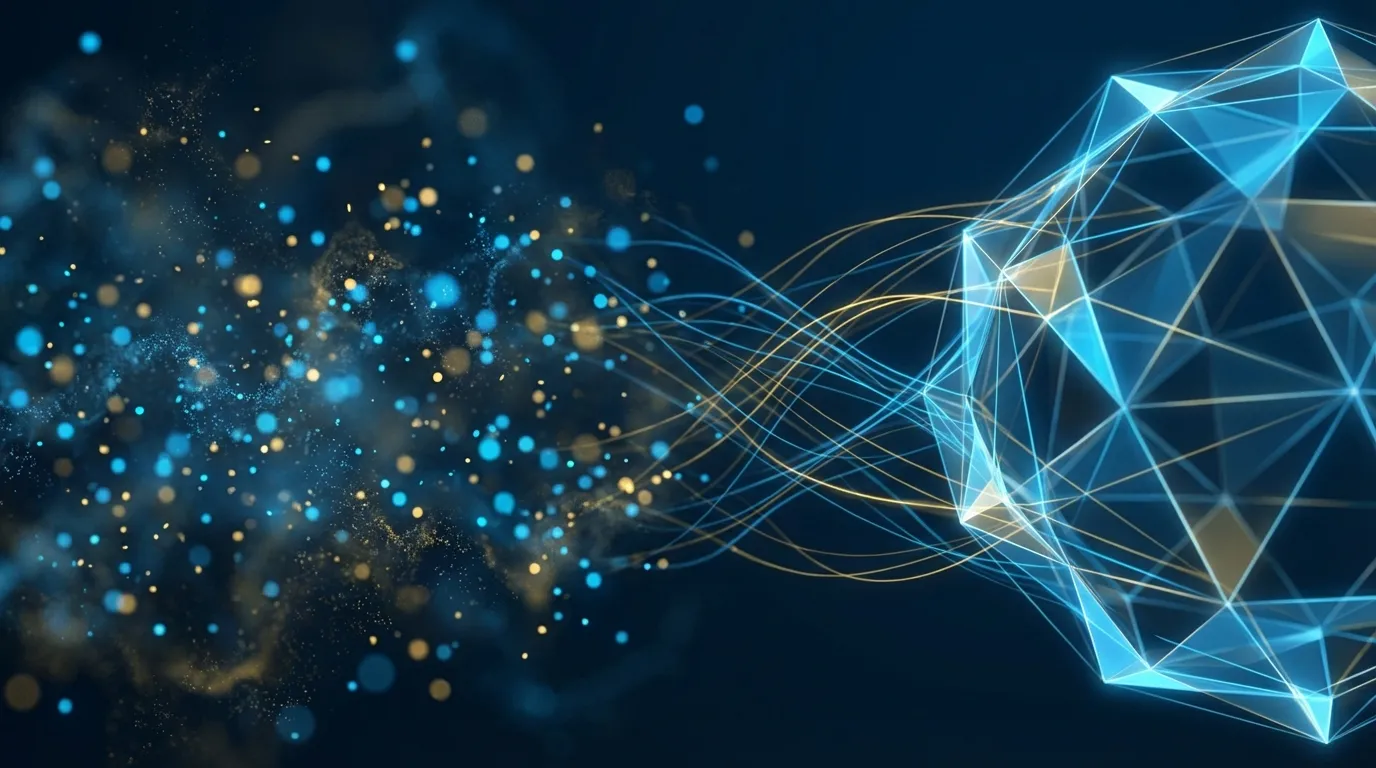 從隨機噪聲逐步演化為清晰圖像的抽象視覺化，象徵擴散模型的逆向去噪過程