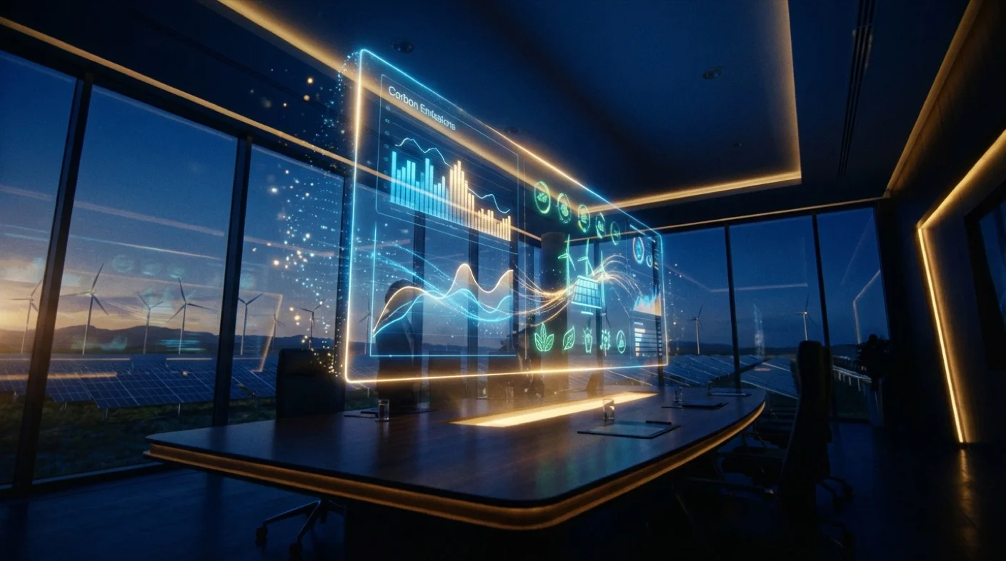 ESG 與 AI 碳管理的抽象視覺化呈現