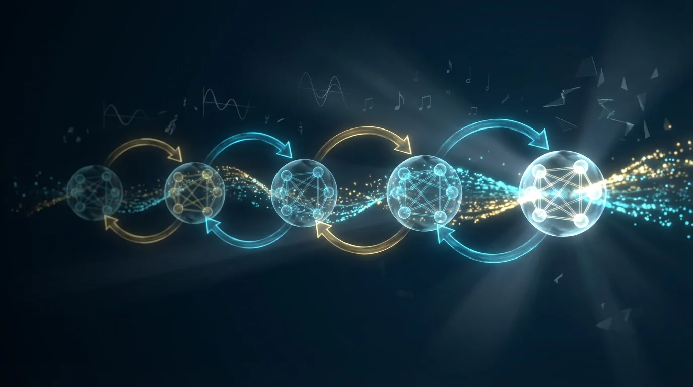 循環神經網路的時間展開示意圖，展示隱藏狀態在時間步之間的傳遞