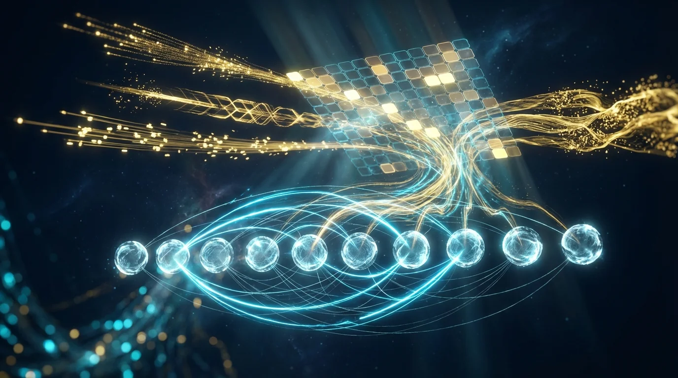 自注意力機制的視覺化呈現，展示 Query-Key-Value 矩陣運算與多頭注意力結構