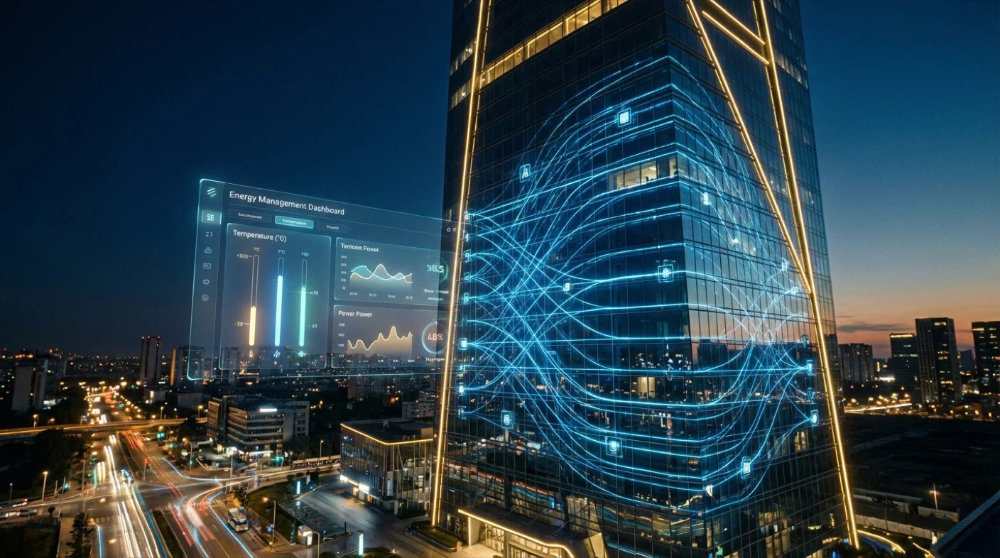 智慧建築 AI 能源管理的抽象視覺化呈現