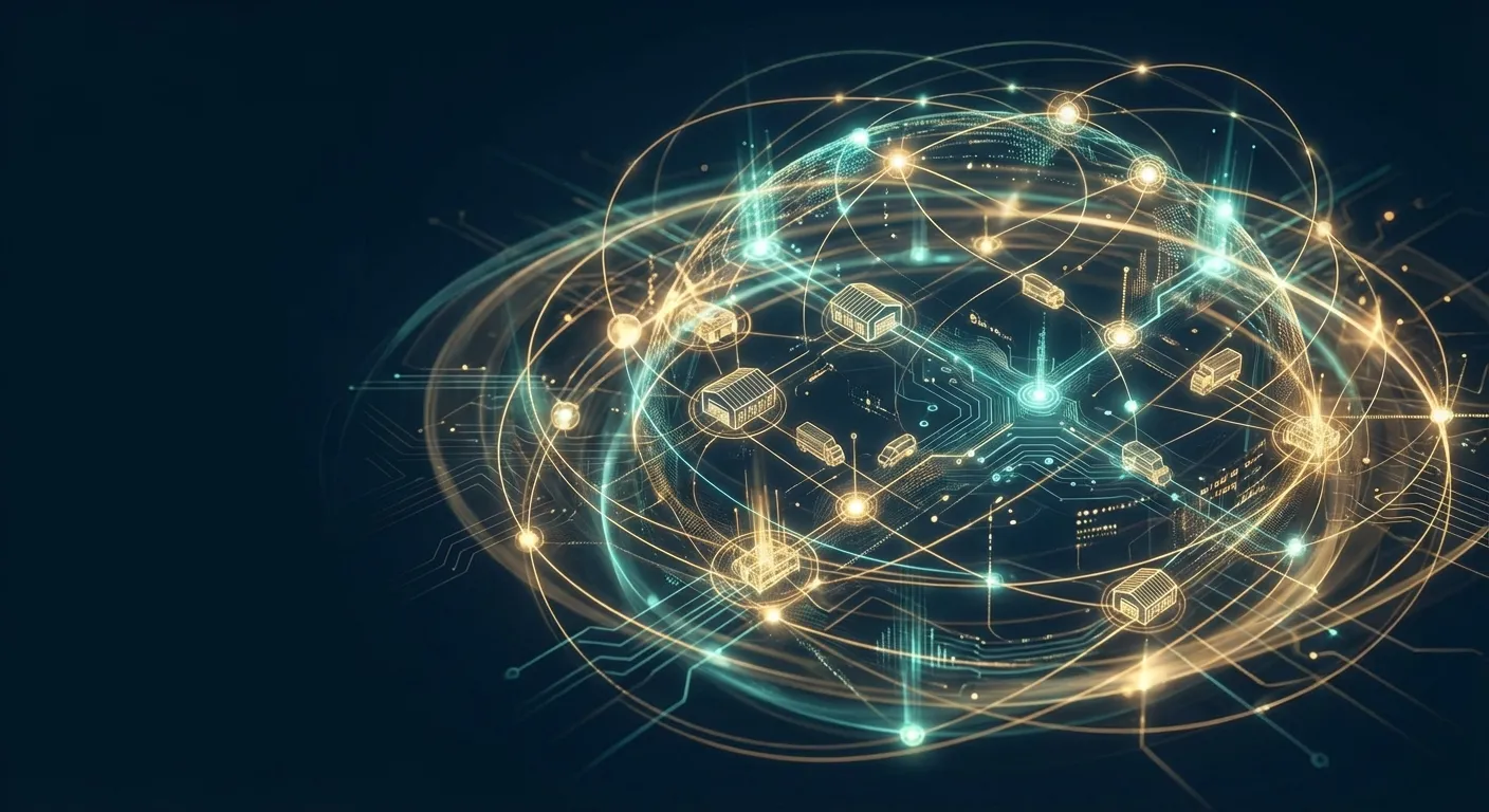 供應鏈與物流 AI 系統的抽象視覺化呈現