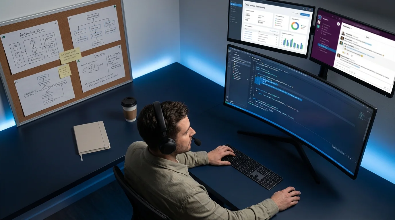 AI 輔助開發工作流程與團隊協作架構示意